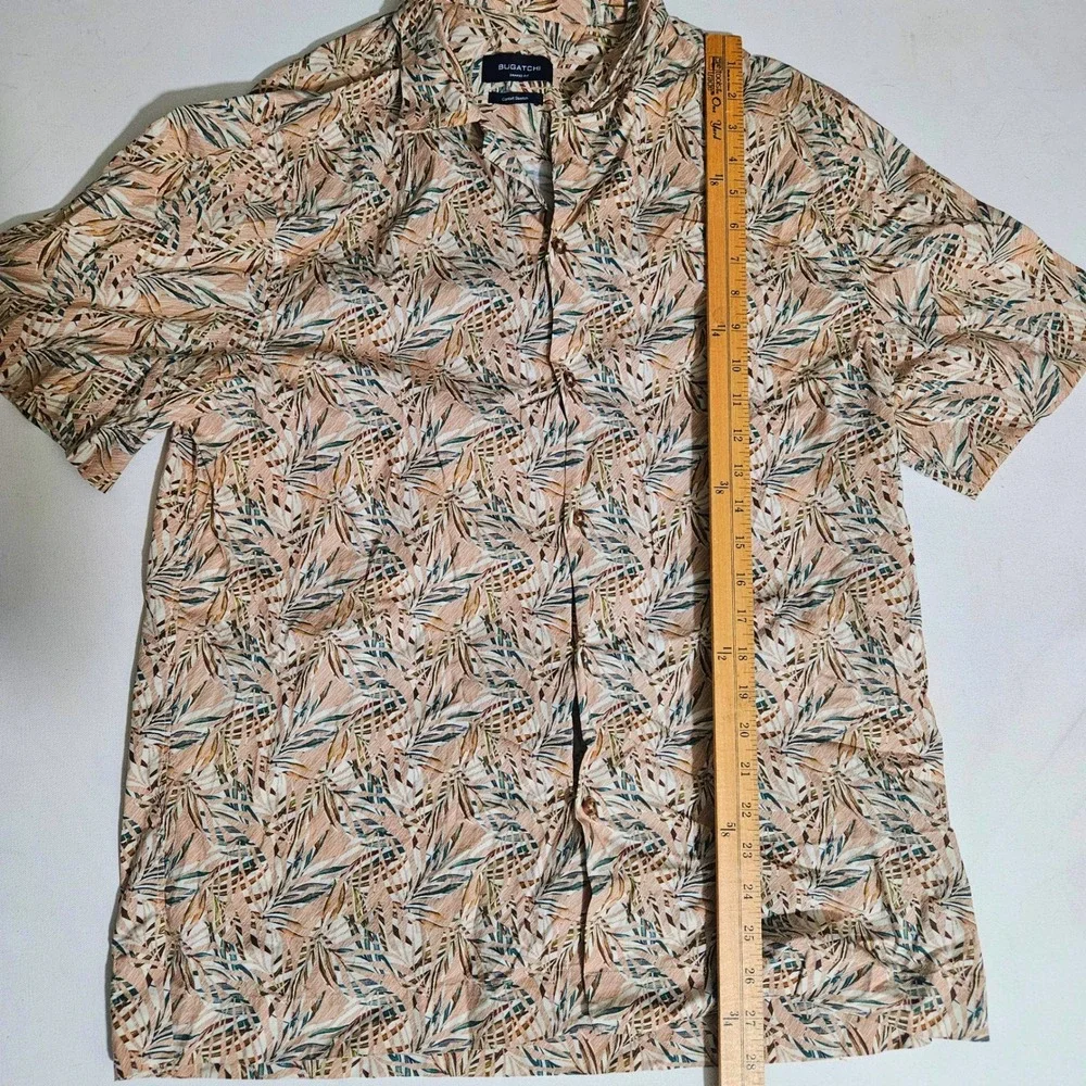 Bugatchi Mens Large Shaped Fit Comfort Stretch Tropical Palm Short Sleeve Shirt